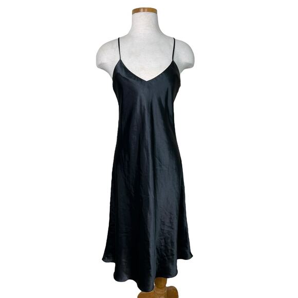 Vintage 80s Sabrina Satin Lingerie Nightie Slip Nightgown FLAW Black 36 Medium - Picture 1 of 6